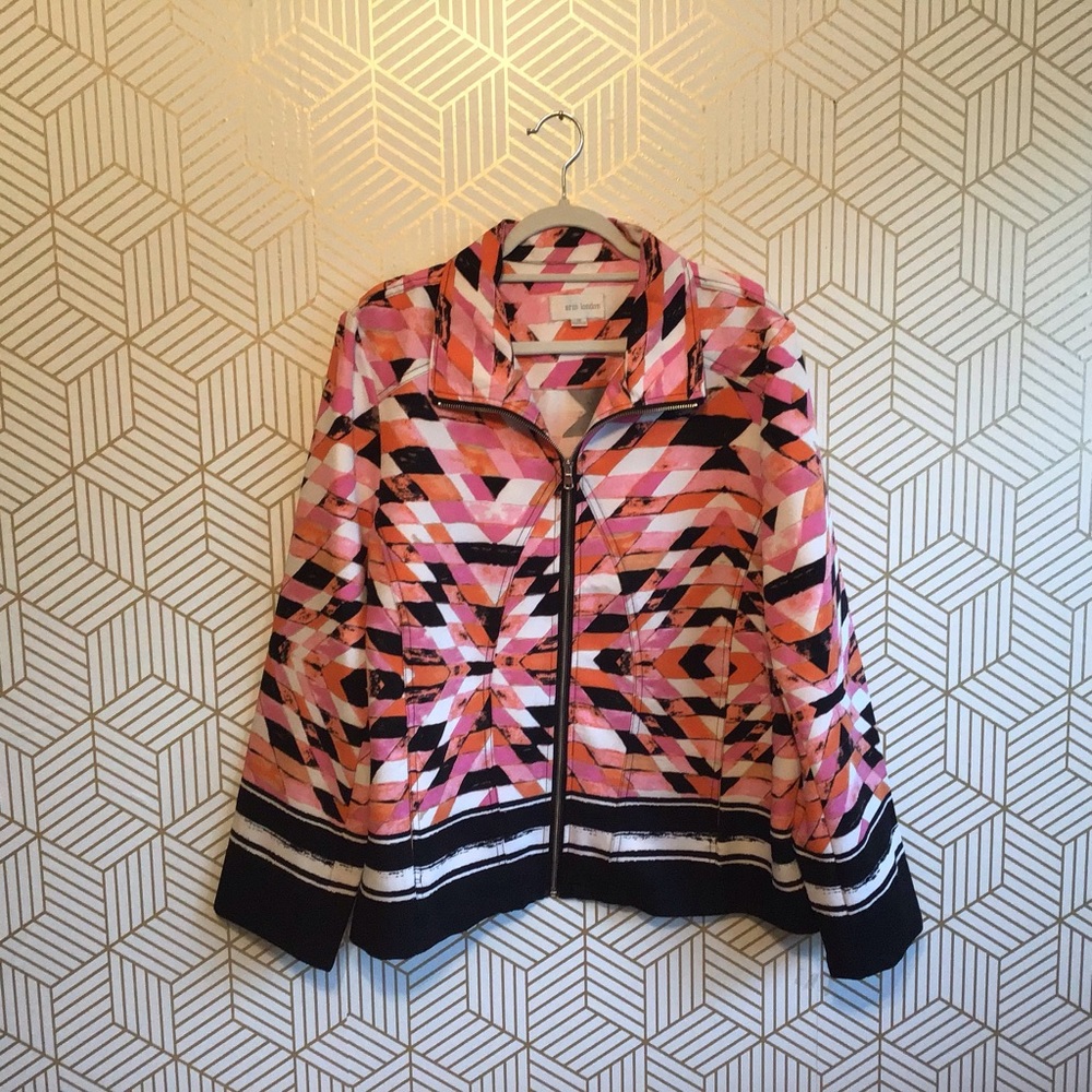 Erin London orange and pink geometric style jacket. Size 1X